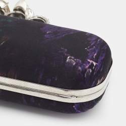 Pre Owned Alexander McQueen Black Print Satin Skull Knuckle Box Clutch