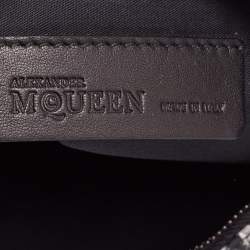 Pre Owned Alexander McQueen Black/White Printed Satin and Leather Medium De Manta Clutch