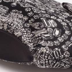 Pre Owned Alexander McQueen Black/White Printed Satin and Leather Medium De Manta Clutch