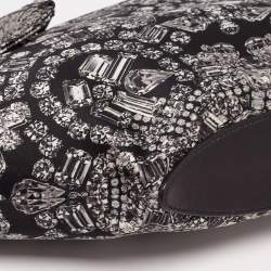 Pre Owned Alexander McQueen Black/White Printed Satin and Leather Medium De Manta Clutch