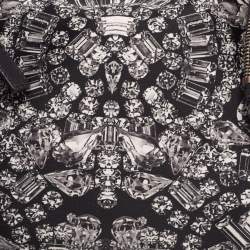 Pre Owned Alexander McQueen Black/White Printed Satin and Leather Medium De Manta Clutch
