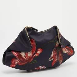 Pre Owned حقيبة كلتش أليكساندر ماكوين دي مانتا جلد وساتان طباعة موردة أسود/أحمر متوسطة