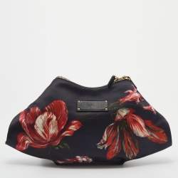 Pre Owned حقيبة كلتش أليكساندر ماكوين دي مانتا جلد وساتان طباعة موردة أسود/أحمر متوسطة