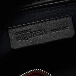 Pre Owned Alexander McQueen Black Heart Print Satin And Leather Medium De Manta Clutch