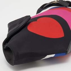 Pre Owned Alexander McQueen Black Heart Print Satin And Leather Medium De Manta Clutch