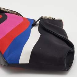 Pre Owned Alexander McQueen Black Heart Print Satin And Leather Medium De Manta Clutch