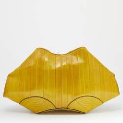 Pre Owned Alexander McQueen Yellow Eel Leather Medium De Manta Clutch