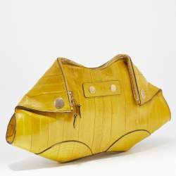 Pre Owned Alexander McQueen Yellow Eel Leather Medium De Manta Clutch