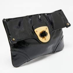 Pre Owned Alexander McQueen Black Patent Leather Flap Clutch