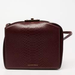 Pre Owned Alexander McQueen Burgundy Python Embossed Leather Box Shoulder Bag