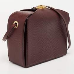 Pre Owned Alexander McQueen Burgundy Python Embossed Leather Box Shoulder Bag