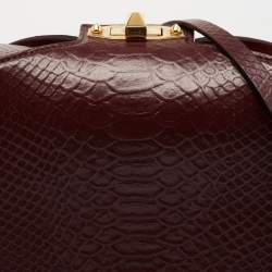 Pre Owned Alexander McQueen Burgundy Python Embossed Leather Box Shoulder Bag
