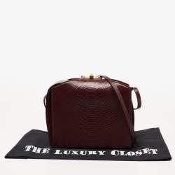 Pre Owned Alexander McQueen Burgundy Python Embossed Leather Box Shoulder Bag