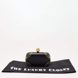 Pre Owned Alexander McQueen Black Studded Leather Skull Lock Clutch