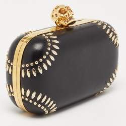 Pre Owned Alexander McQueen Black Studded Leather Skull Lock Clutch