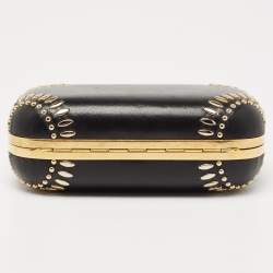 Pre Owned Alexander McQueen Black Studded Leather Skull Lock Clutch