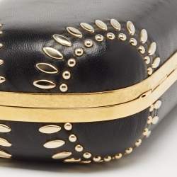 Pre Owned Alexander McQueen Black Studded Leather Skull Lock Clutch