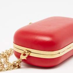 Pre Owned Alexander McQueen Red Leather Dagger Skull Box Clutch