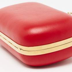 Pre Owned Alexander McQueen Red Leather Dagger Skull Box Clutch