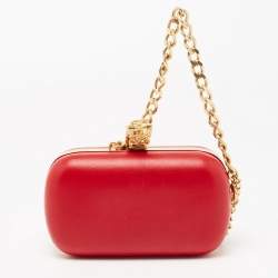 Pre Owned Alexander McQueen Red Leather Dagger Skull Box Clutch