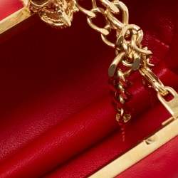 Pre Owned Alexander McQueen Red Leather Dagger Skull Box Clutch