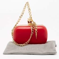 Pre Owned Alexander McQueen Red Leather Dagger Skull Box Clutch