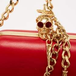 Pre Owned Alexander McQueen Red Leather Dagger Skull Box Clutch