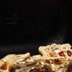 Pre Owned Alexander McQueen Black Satin Floral Embroidered Skull and Unicorn Knuckle Clutch