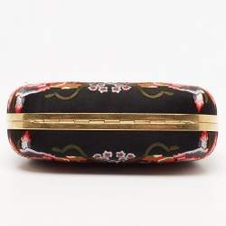 Pre Owned Alexander McQueen Black Satin Floral Embroidered Skull and Unicorn Knuckle Clutch