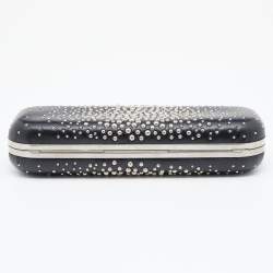 Pre Owned Alexander McQueen Black Studded Leather Kiss Lock Skull Clutch 
