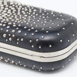 Pre Owned Alexander McQueen Black Studded Leather Kiss Lock Skull Clutch 