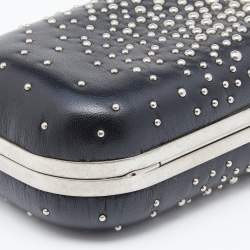 Pre Owned Alexander McQueen Black Studded Leather Kiss Lock Skull Clutch 