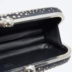 Pre Owned Alexander McQueen Black Studded Leather Kiss Lock Skull Clutch 