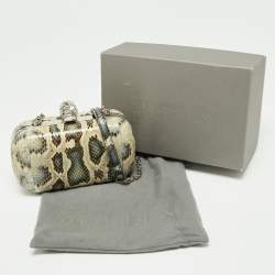 Pre Owned Alexander McQueen Cream/Blue Snakeskin Skull Crystal Embellished Box Chain Clutch
