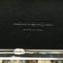 Pre Owned Alexander McQueen Cream/Blue Snakeskin Skull Crystal Embellished Box Chain Clutch