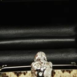 Pre Owned Alexander McQueen Cream/Blue Snakeskin Skull Crystal Embellished Box Chain Clutch