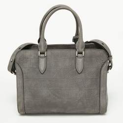 Pre Owned Alexander McQueen Grey Nubuck Leather Skull Padlock Tote