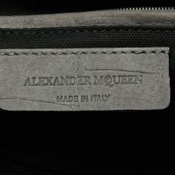 Pre Owned Alexander McQueen Grey Nubuck Leather Skull Padlock Tote