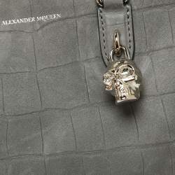 Pre Owned Alexander McQueen Grey Nubuck Leather Skull Padlock Tote