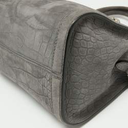 Pre Owned Alexander McQueen Grey Nubuck Leather Skull Padlock Tote