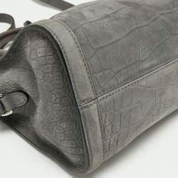 Pre Owned Alexander McQueen Grey Nubuck Leather Skull Padlock Tote