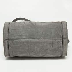 Pre Owned Alexander McQueen Grey Nubuck Leather Skull Padlock Tote
