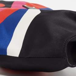 Pre Owned Alexander McQueen Black Heart Print Satin And Leather Medium De Manta Clutch