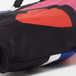 Pre Owned Alexander McQueen Black Heart Print Satin And Leather Medium De Manta Clutch