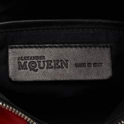 Pre Owned Alexander McQueen Black Heart Print Satin And Leather Medium De Manta Clutch