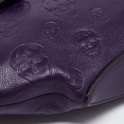 Pre Owned Alexander McQueen Purple Leather Skull De Manta Clutch