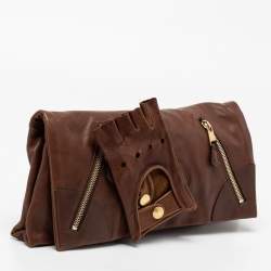 Pre Owned Alexander McQueen Brown Leather Faithful Glove Clutch