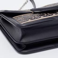 Pre Owned Alexander McQueen Black/Pink Laser Cut Leather Heroine Shoulder Bag