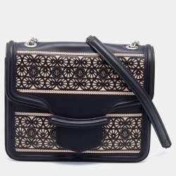 Pre Owned Alexander McQueen Black/Pink Laser Cut Leather Heroine Shoulder Bag