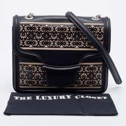 Pre Owned Alexander McQueen Black/Pink Laser Cut Leather Heroine Shoulder Bag